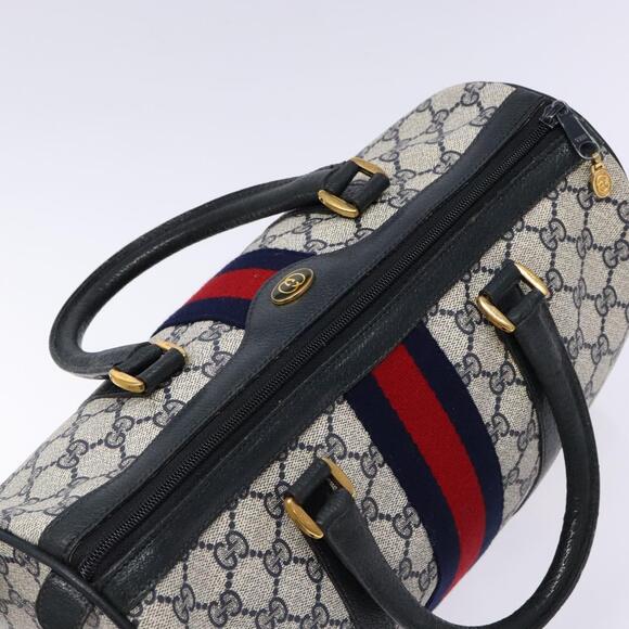 GUCCI GG Supreme Sherry Line Hand Bag Pvc Navy Gold Red 58 02 007 - Picture 6 of 16